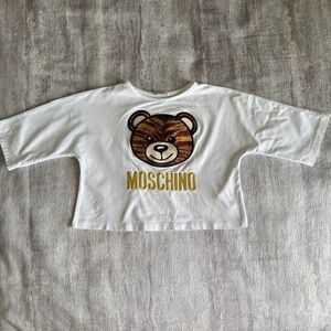 Moschino Kids White and Brown Bear Long Sleeve Tee, Size 8